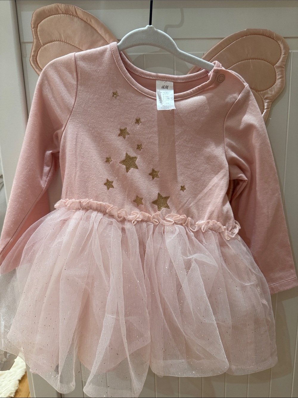 H&M Pink Glitter Star Tulle Dress with Wings